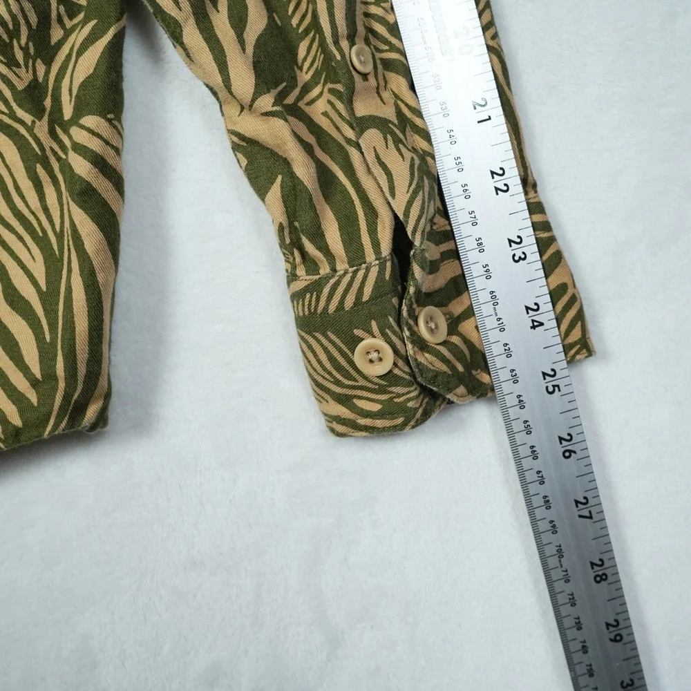 Banana Republic Zebra Expedition Linen Cotton Shirt Mens L Olive Green Safari